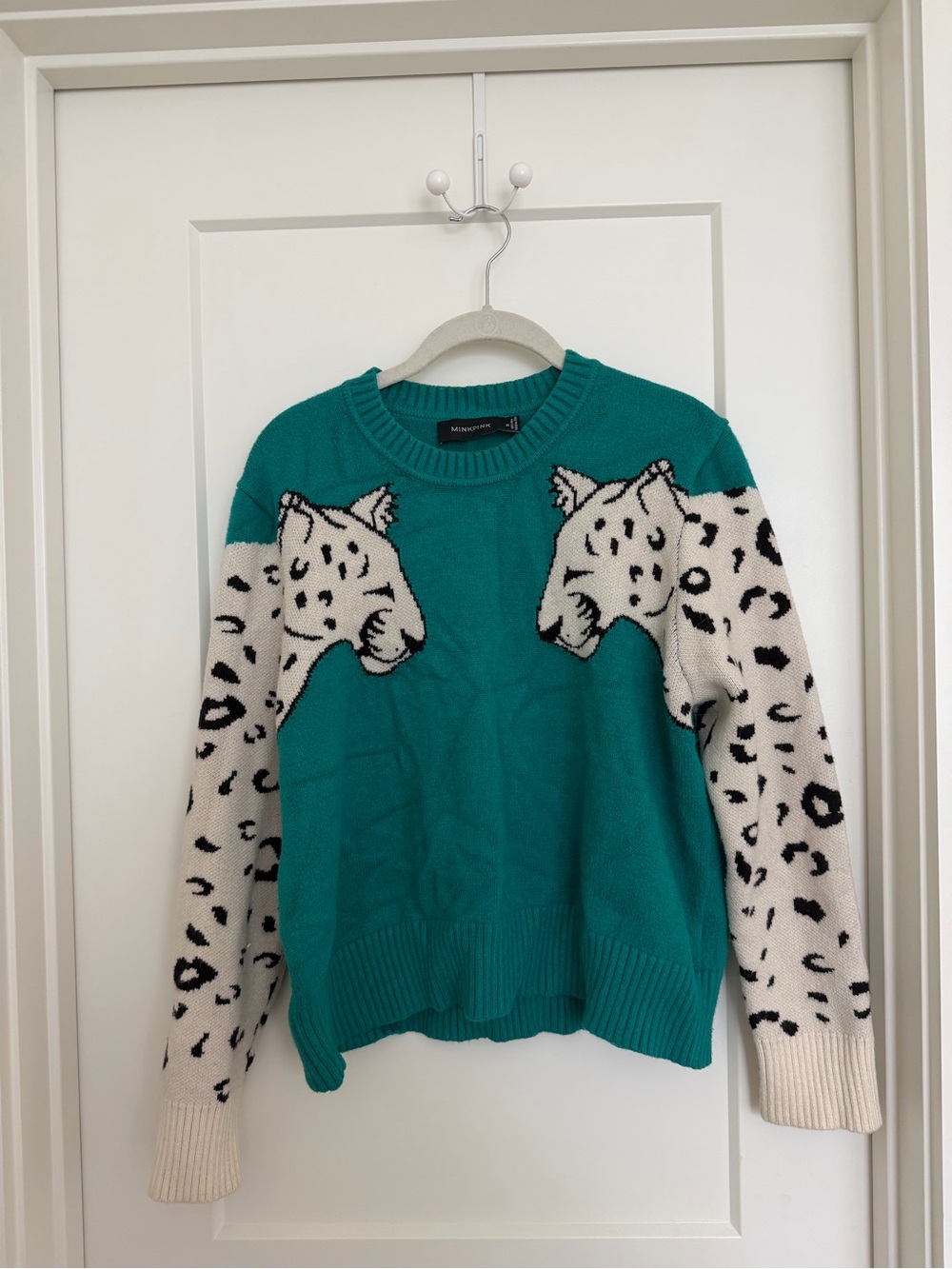 MINKPINK Teal Leopard-Print Crewneck Sweater